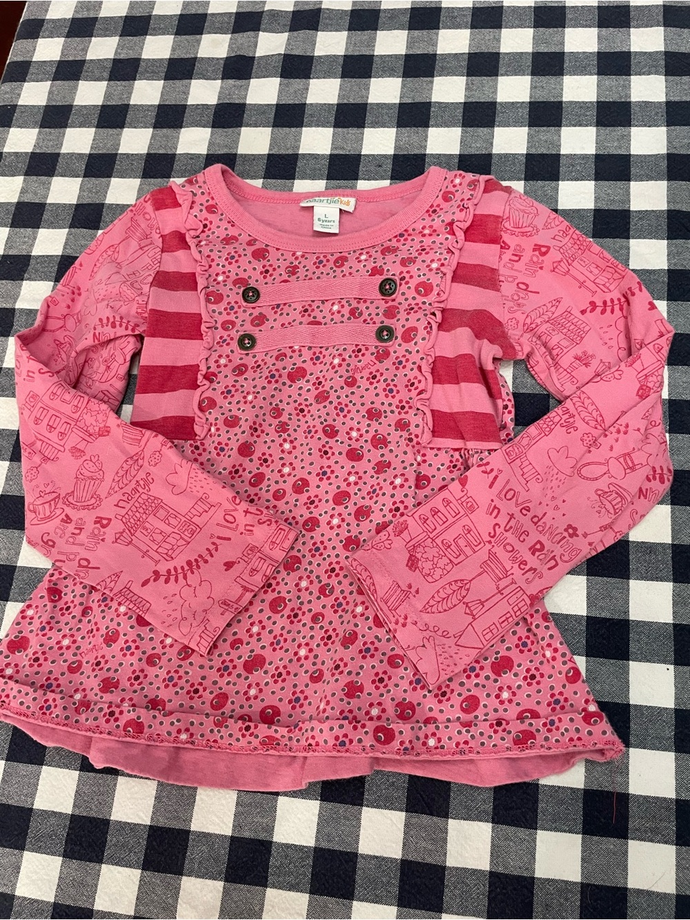 Vintage Naartjie Kids Mixed Print Ruffle Tunic Top Size L 6Y